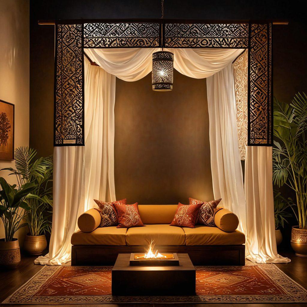 A serene scene depicting a modern, intimate setting inspired by Indonesian culture, featuring soft lighting, traditional textiles, and subtle elements of romance. Include symbolic references to love such as intertwined hands and cultural motifs representing connection. The ambiance should evoke warmth and a sense of exploration in relationships. super-realistic. warm tones. intricate patterns.